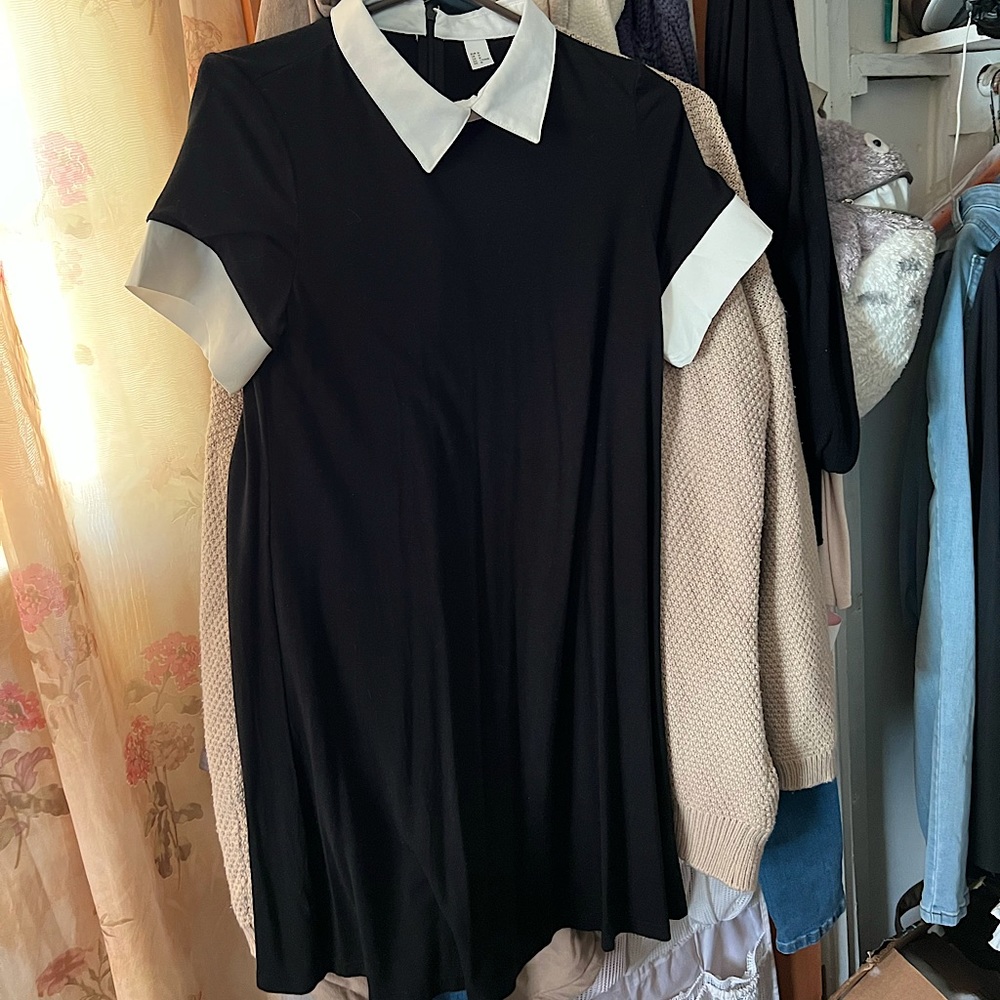 Women's Short Sleeve Casual Cotton Peter Pan Collar Loose Flare Dress